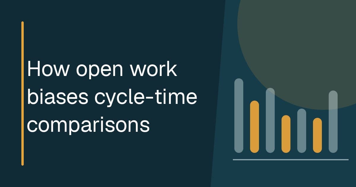 Illustrated research title card showing open and completed work records aligned on a measured timeline