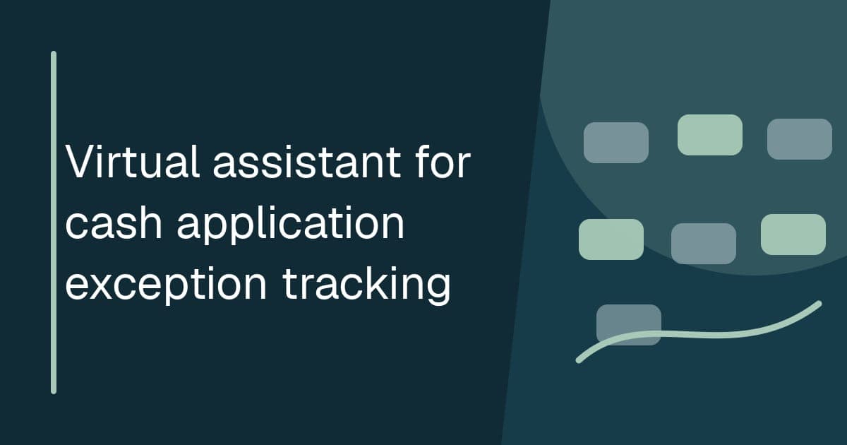 Branded illustrated title card for Virtual assistant for cash application exception tracking in the Finance operations category