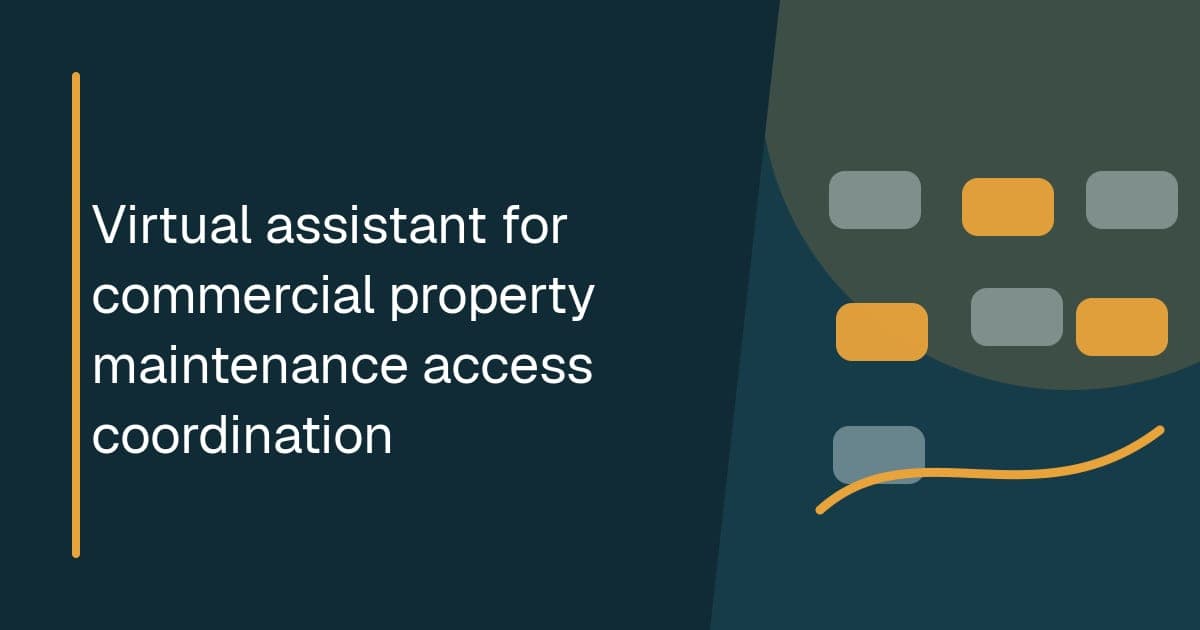Branded illustrated title card for Virtual assistant for commercial property maintenance access coordination in the Facilities operations category