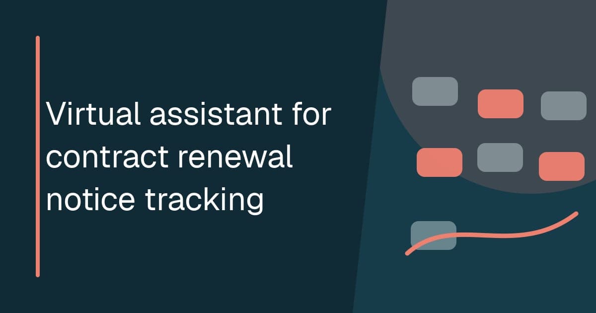 Branded illustrated title card for Virtual assistant for contract renewal notice tracking in the Contract operations category