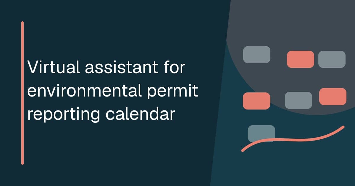 Branded illustrated title card for Virtual assistant for environmental permit reporting calendar in the Environmental operations category