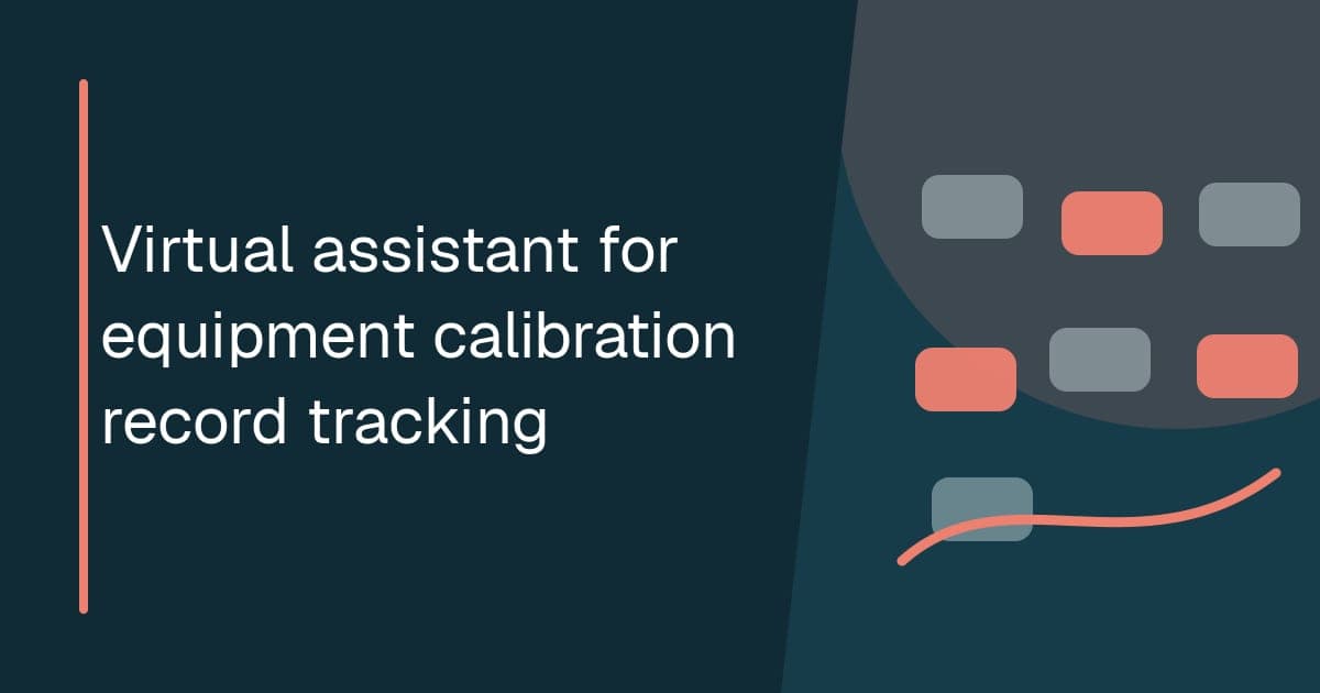 Branded illustrated title card for Virtual assistant for equipment calibration record tracking in the Asset operations category