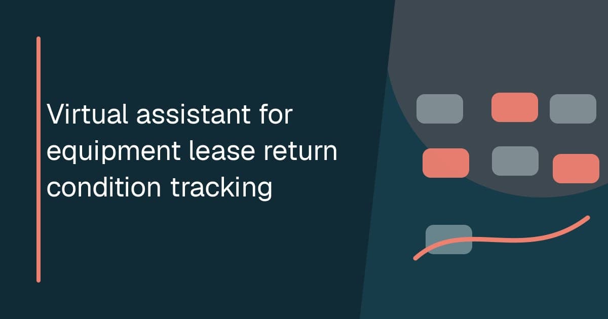 Branded illustrated title card for Virtual assistant for equipment lease return condition tracking in the Asset operations category