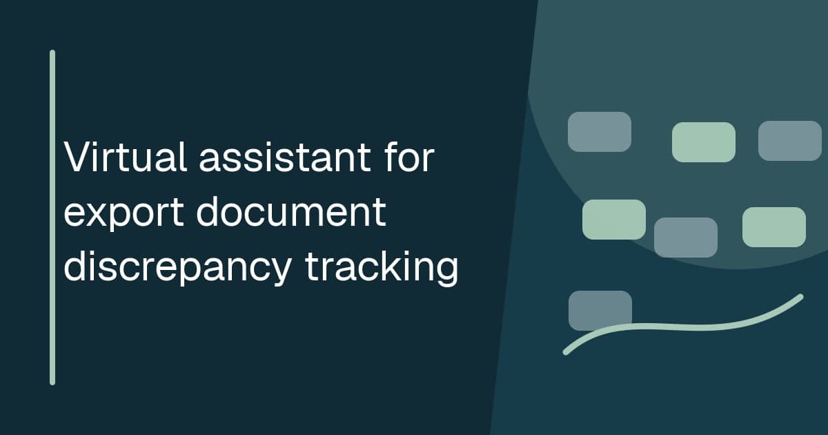 Branded illustrated title card for Virtual assistant for export document discrepancy tracking in the Trade operations category