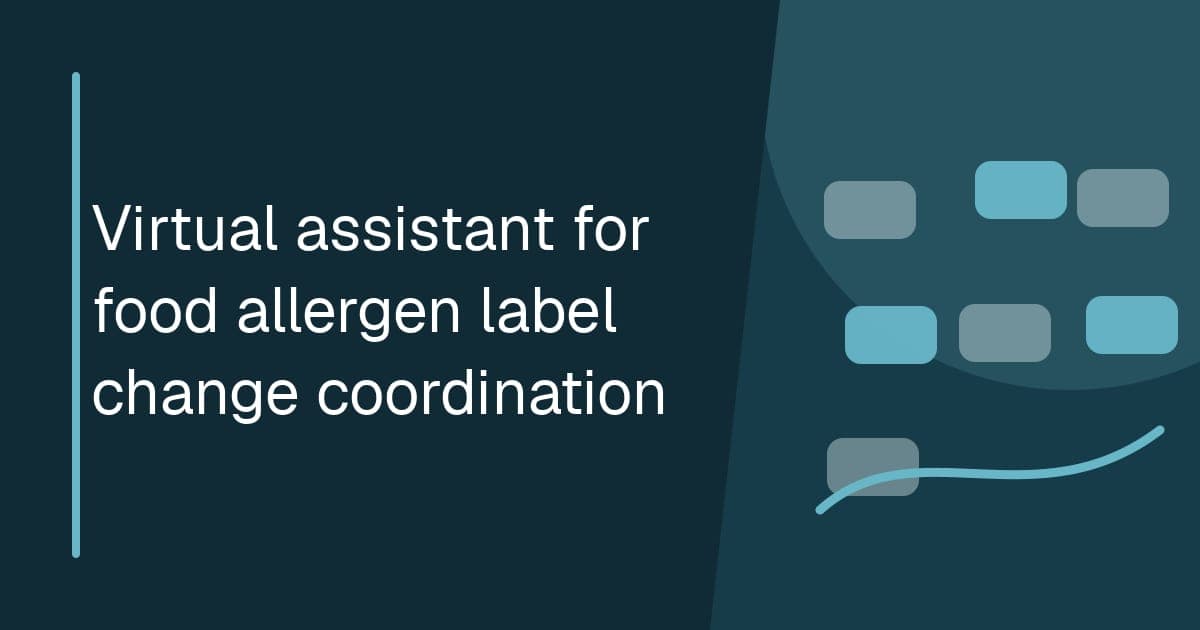 Branded illustrated title card for Virtual assistant for food allergen label change coordination in the Label operations category