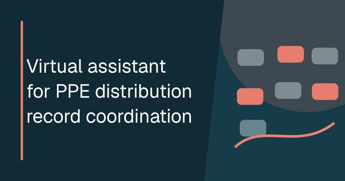Branded illustrated title card for Virtual assistant for PPE distribution record coordination in the Safety operations category