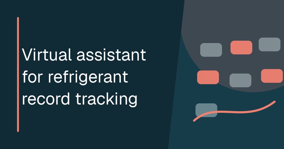 Branded illustrated title card for Virtual assistant for refrigerant record tracking in the Environmental operations category