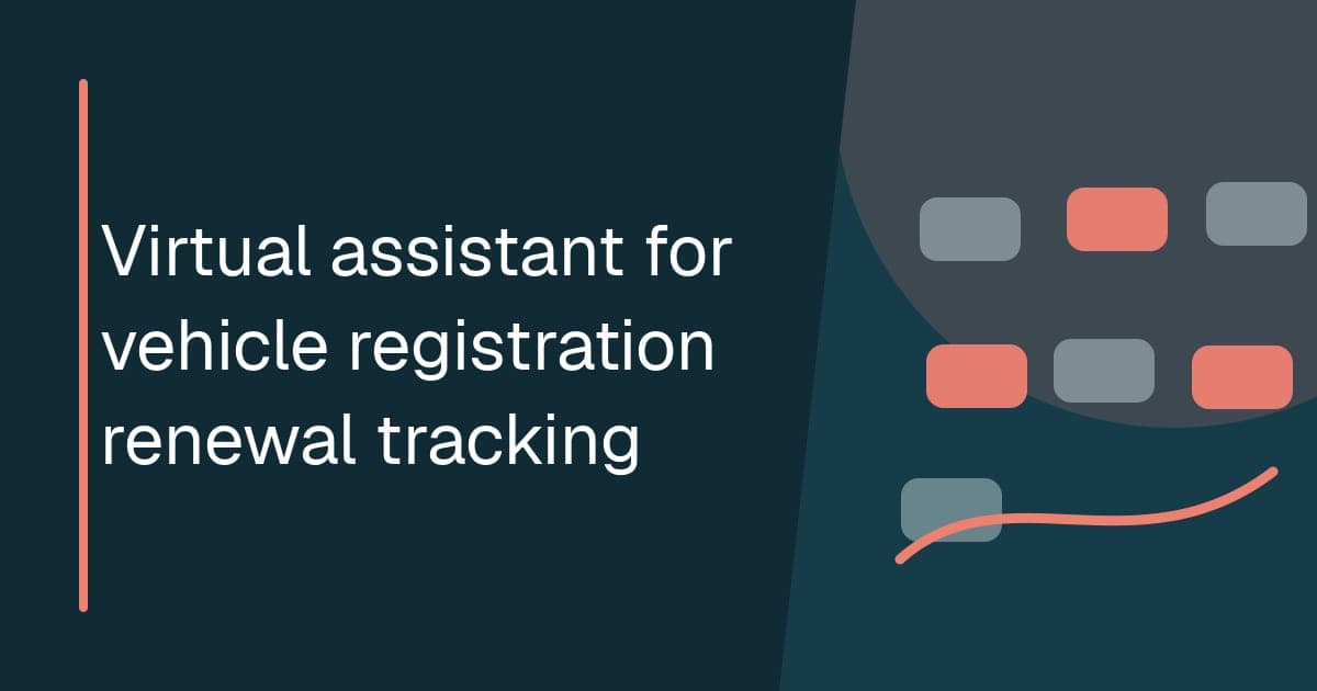Branded illustrated title card for Virtual assistant for vehicle registration renewal tracking in the Fleet operations category