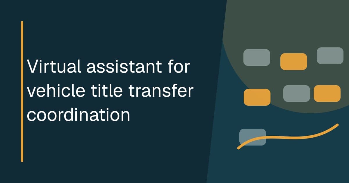 Branded illustrated title card for Virtual assistant for vehicle title transfer coordination in the Fleet operations category