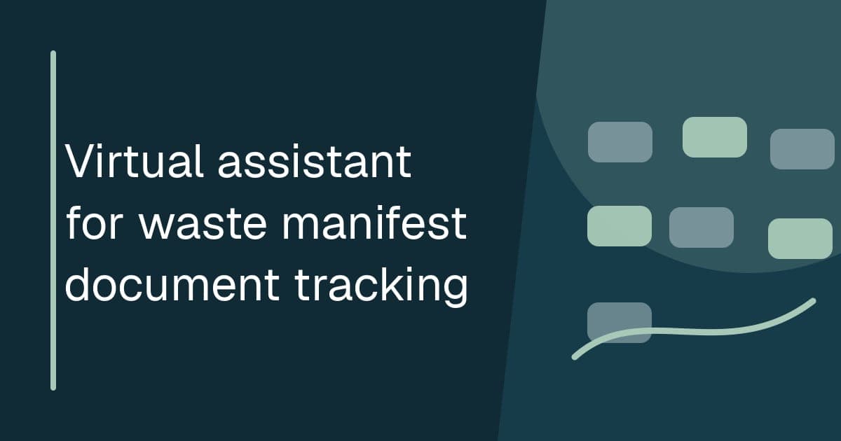 Branded illustrated title card for Virtual assistant for waste manifest document tracking in the Environmental operations category