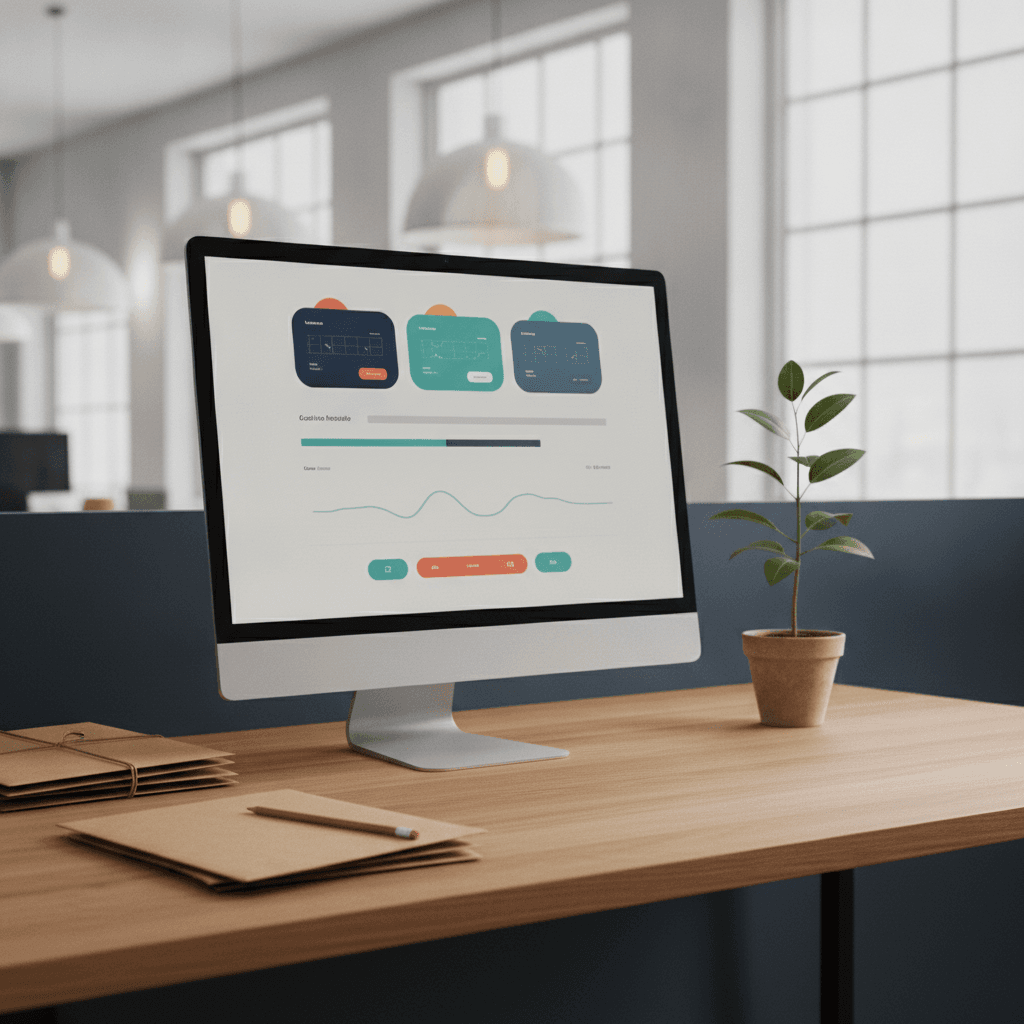 Branded illustrated title card for “What a bookkeeping virtual assistant handles and when to hire one” in the hiring-guides category, composited over an operations workspace graphic.