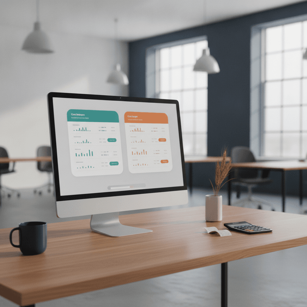 Branded illustrated title card for “Cost of a virtual assistant vs an employee: a full breakdown for operations teams” in the hiring-guides category, composited over an operations workspace graphic.