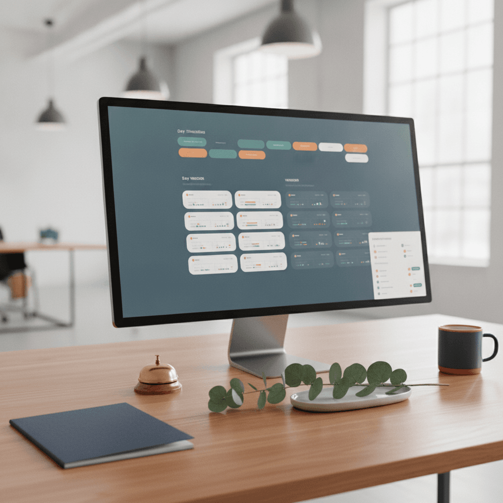 Branded illustrated title card for “What an event coordination virtual assistant handles for your team” in the hiring-guides category, composited over an operations workspace graphic.