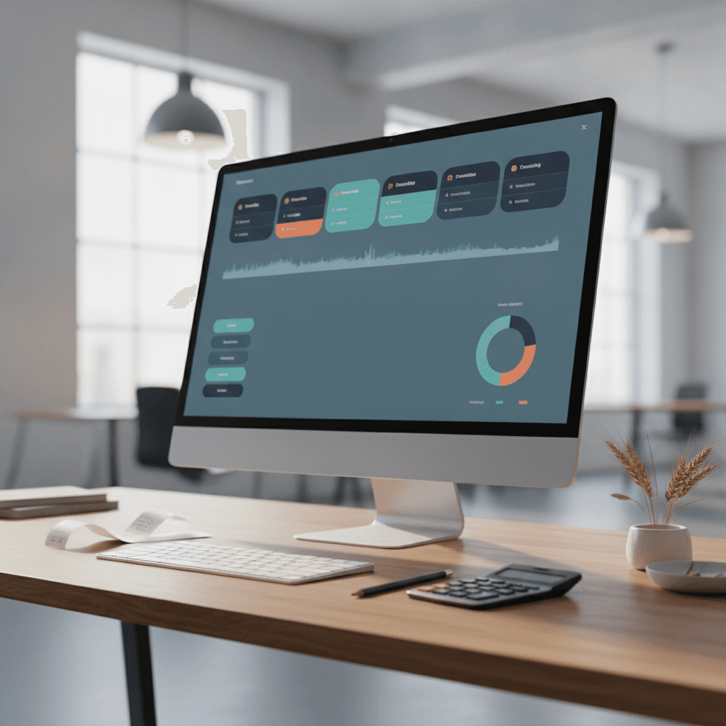Branded illustrated title card for “What a financial operations virtual assistant handles for your business” in the hiring-guides category, composited over an operations workspace graphic.