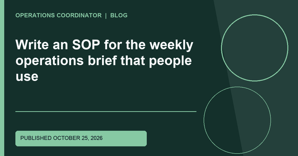 Write an SOP for the weekly operations brief that people use Title-overlaid editorial thumbnail for Write an SOP for the weekly operations brief that people use