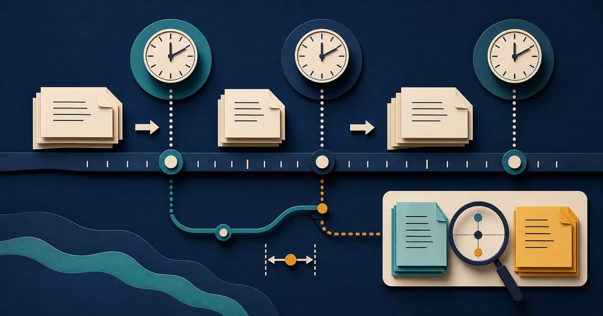 How reliable are manual workflow timestamps? Branded illustrated title card for How reliable are manual workflow timestamps?, showing separate event, entry, and review clocks on a workflow timeline.
