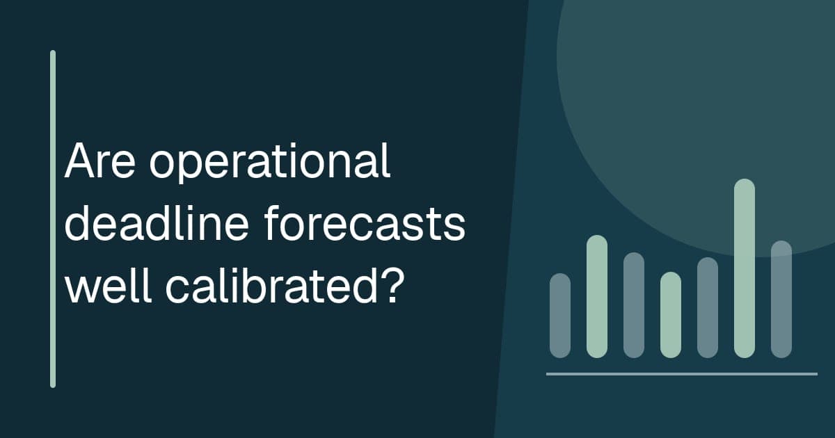 Are operational deadline forecasts well calibrated? Illustrated research title card showing forecast probability bands compared with observed deadline outcomes