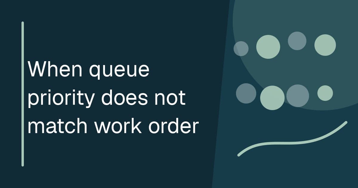 When queue priority does not match work order Branded illustrated title card for “When queue priority does not match work order” in the Research category, showing prioritized work records moving through a controlled operational queue.