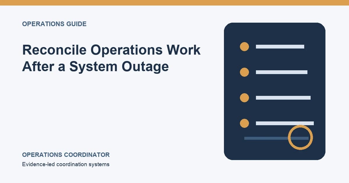 Reconcile Operations Work After a System Outage Reconcile Operations Work After a System Outage editorial illustration