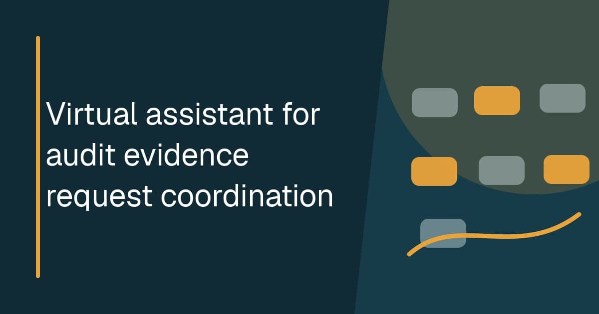 Virtual assistant for audit evidence request coordination Branded illustrated title card for Virtual assistant for audit evidence request coordination in the Compliance operations category