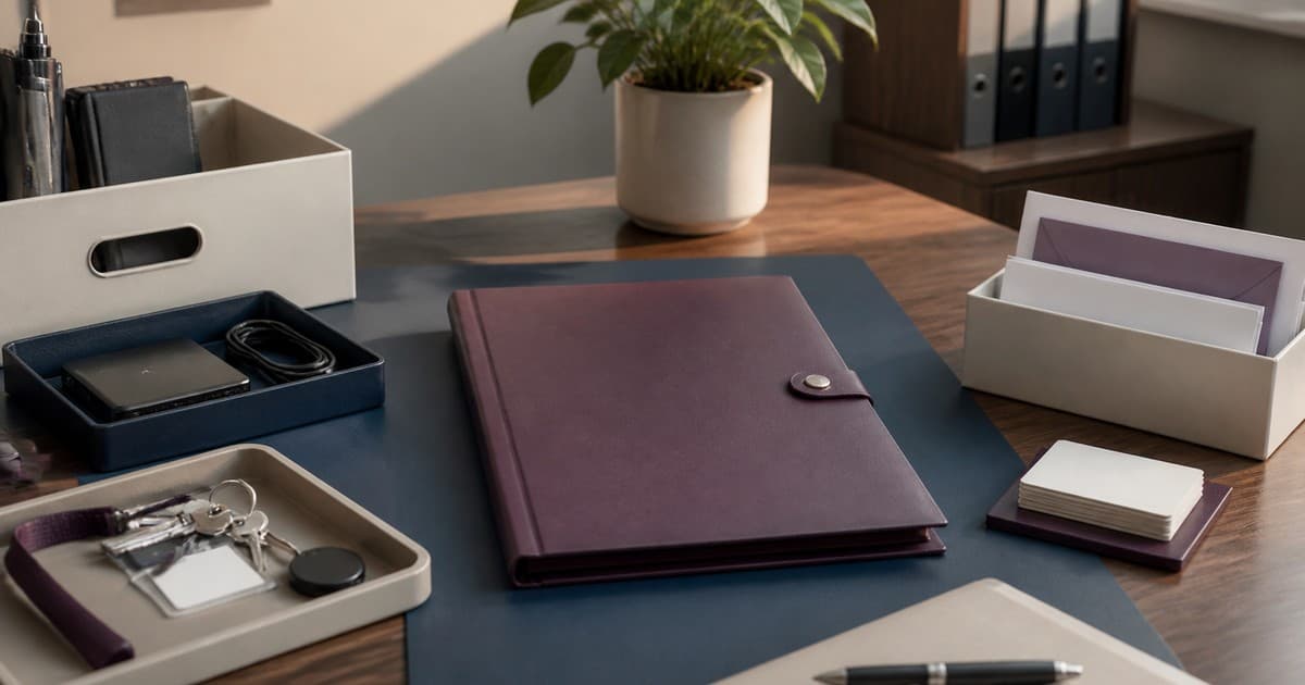 Virtual assistant for customer offboarding Branded illustrated title card for Virtual assistant for customer offboarding, using a photorealistic editorial operations still life